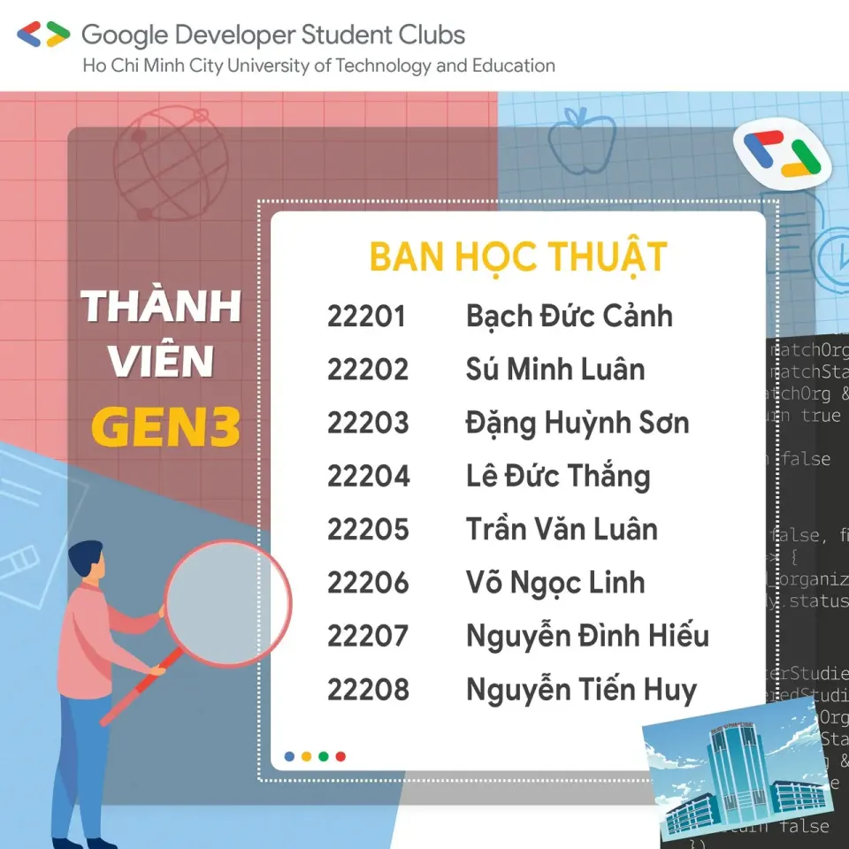 Danh sách thành viên CLB Gen 3 GDSC - HCMUTE